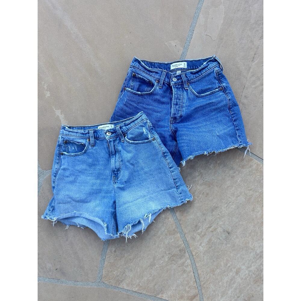 Abercrombie & Fitch Womens Jean Shorts Size 0 Blue Distressed High Rise Lot Of 2